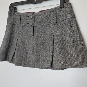 VTG American Eagle Wool Tweed Mini Skirt 2 Grey Plaid Pleated Micro Mini 12"
